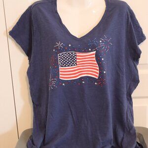 High Fifth Woman Lightweight Plus US Flag/Fireworks Tee 3X Casual 100% Cotton